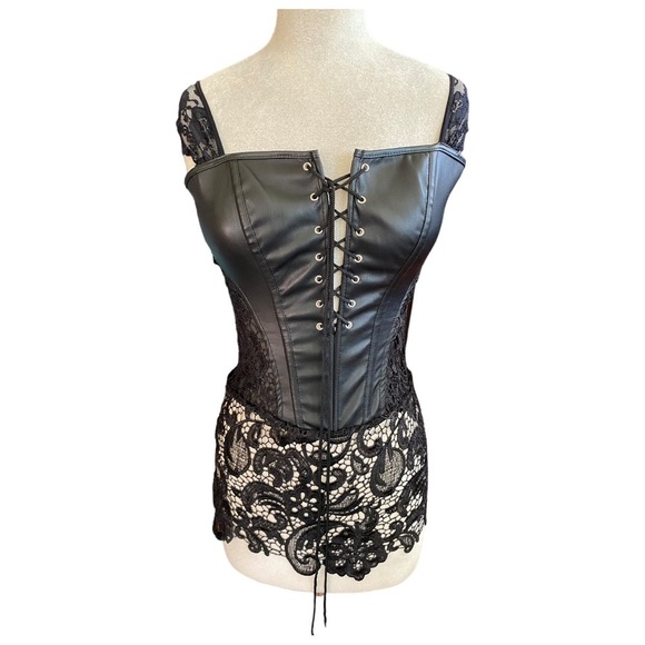 CORSET W/LACE DETAILING FULL ZIP BACK ADJUSTABLE STRAPS SZ LG - Picture 2 of 13